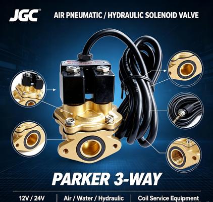 Zawór elektromagnetyczny Parker 3-drogowy pneumatyczny 12V 24V do wody, hydrauliki, cewek, sprzętu serwisowego