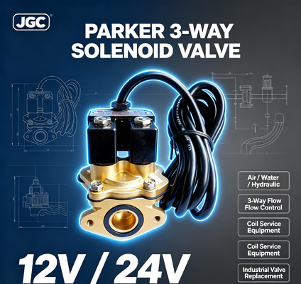 Zawór elektromagnetyczny Parker 3-drogowy pneumatyczny 12V 24V do wody, hydrauliki, cewek, sprzętu serwisowego
